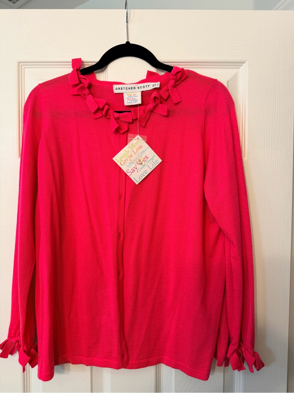 Gretchen Scott Designs Vibrant Hot Pink Button-Down Top with Floral Collar - Picture 2 of 6